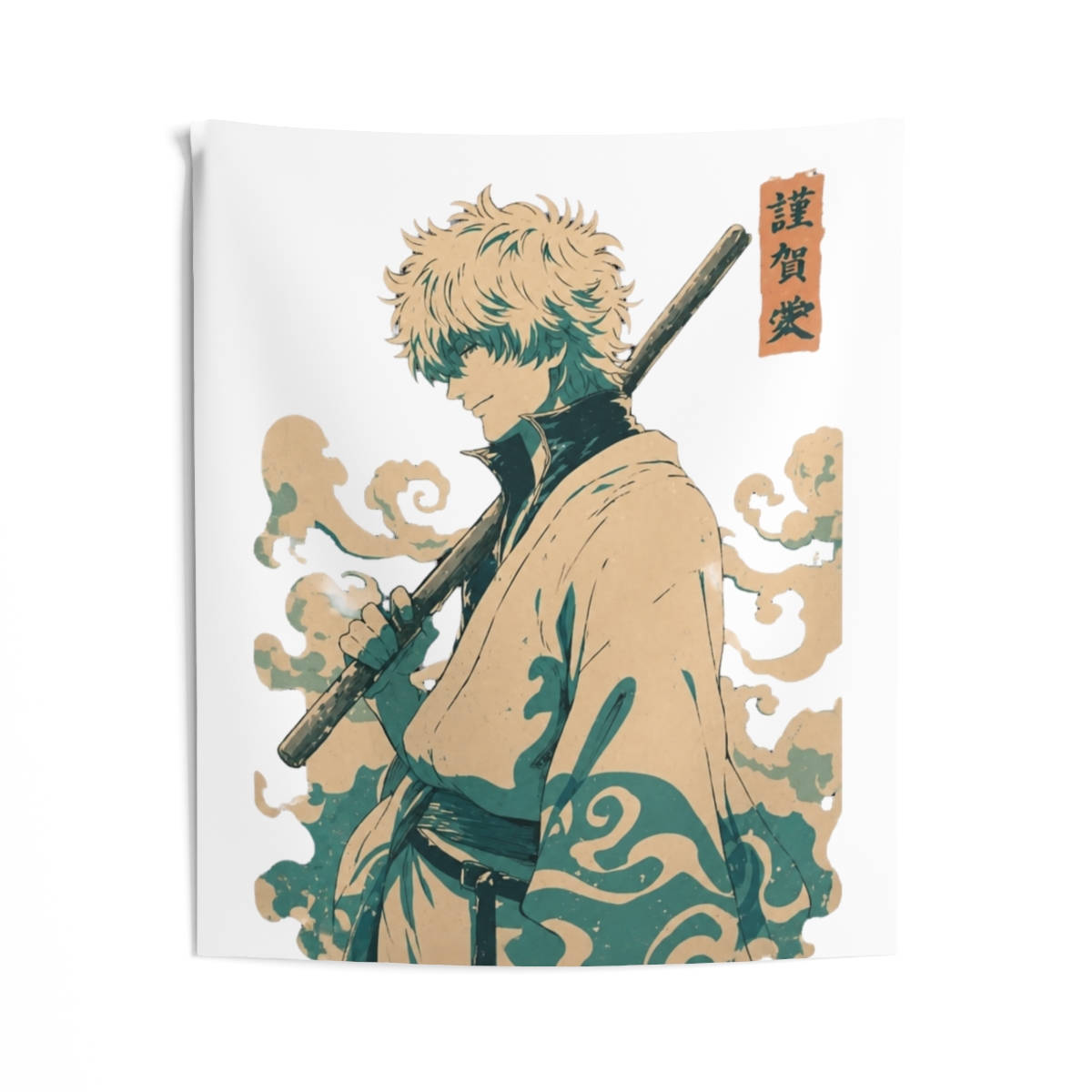 Gintoki Vintage Kanji Blue Tapestry | Gintama - alternate angle 1, merchandise