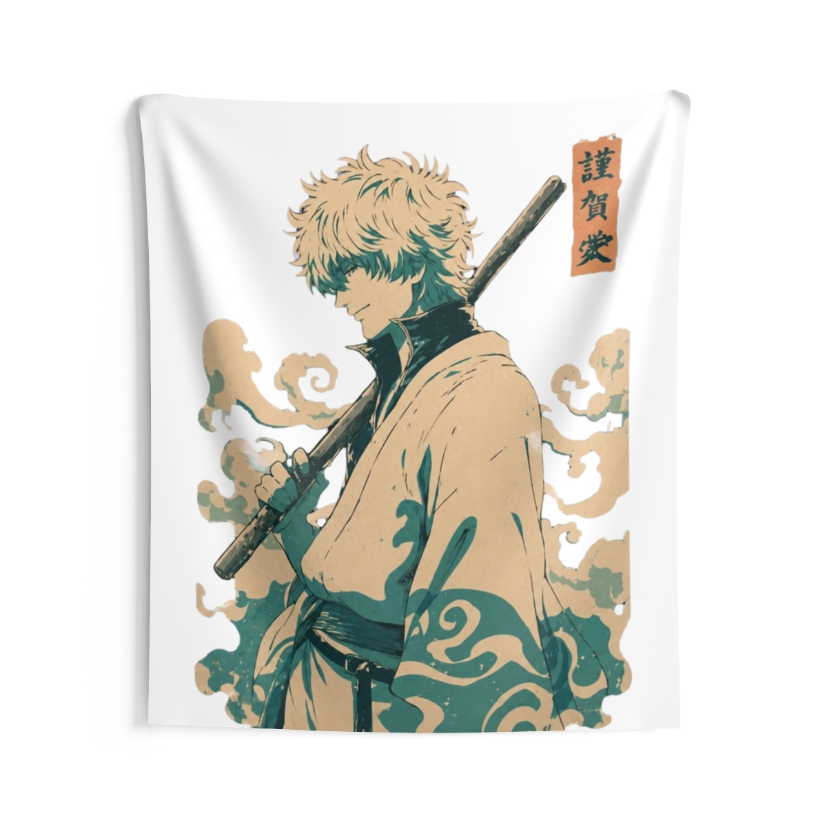 Gintoki Vintage Kanji Blue Tapestry | Gintama - alternate angle 5, merchandise