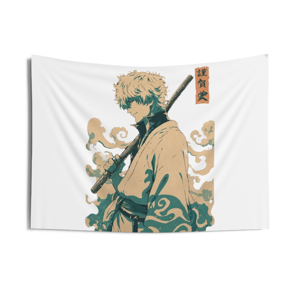 Gintoki Vintage Kanji Blue Tapestry | Gintama - alternate angle 2, merchandise