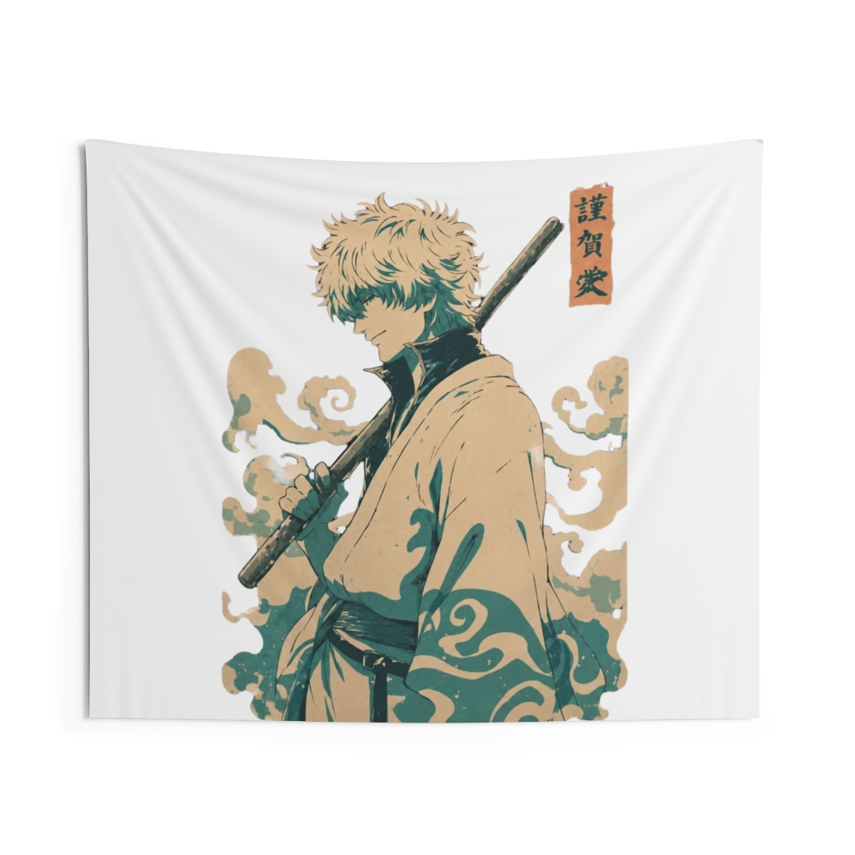 Gintoki Vintage Kanji Blue Tapestry | Gintama - alternate angle 3, merchandise