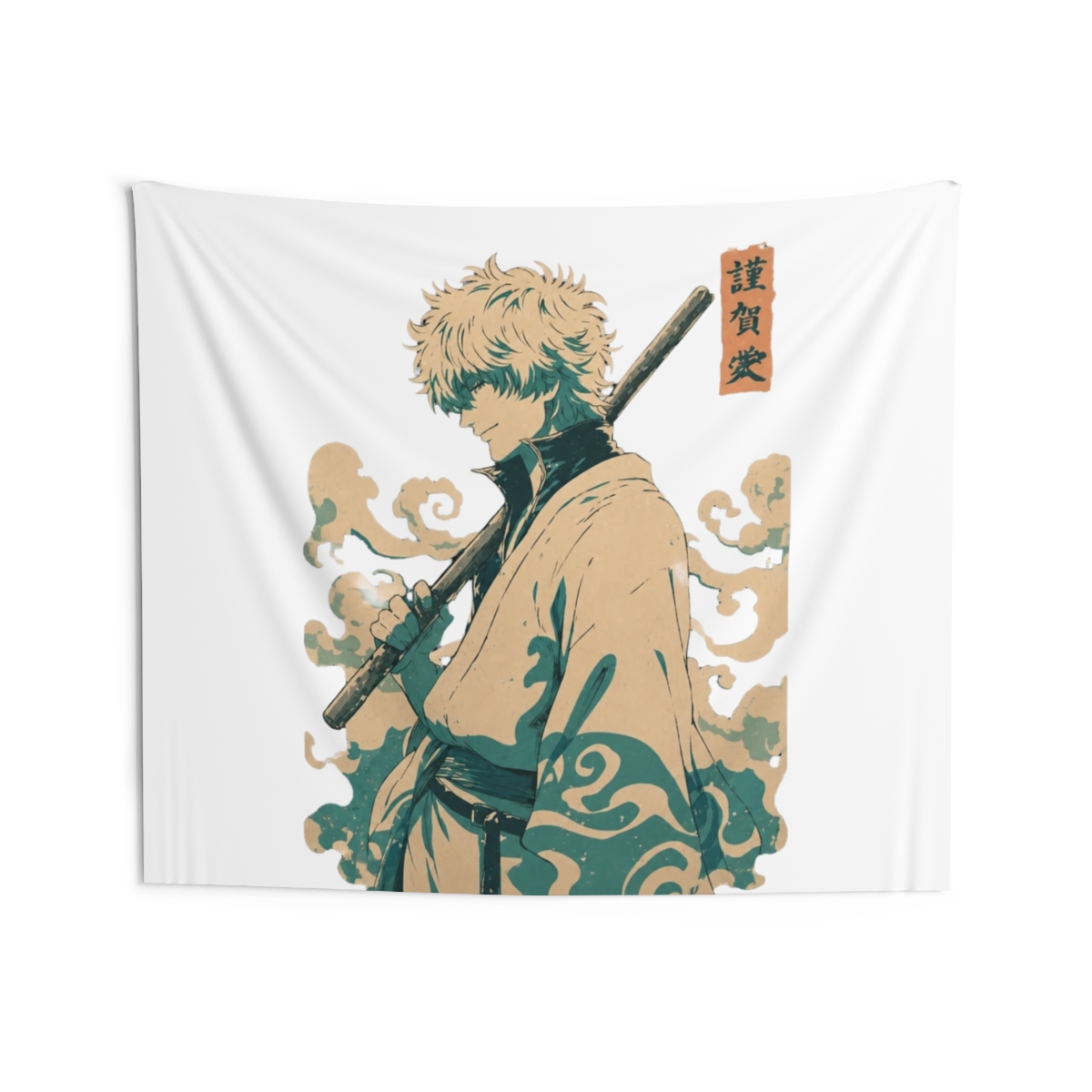 Gintoki Vintage Kanji Blue Tapestry | Gintama - alternate angle 4, merchandise